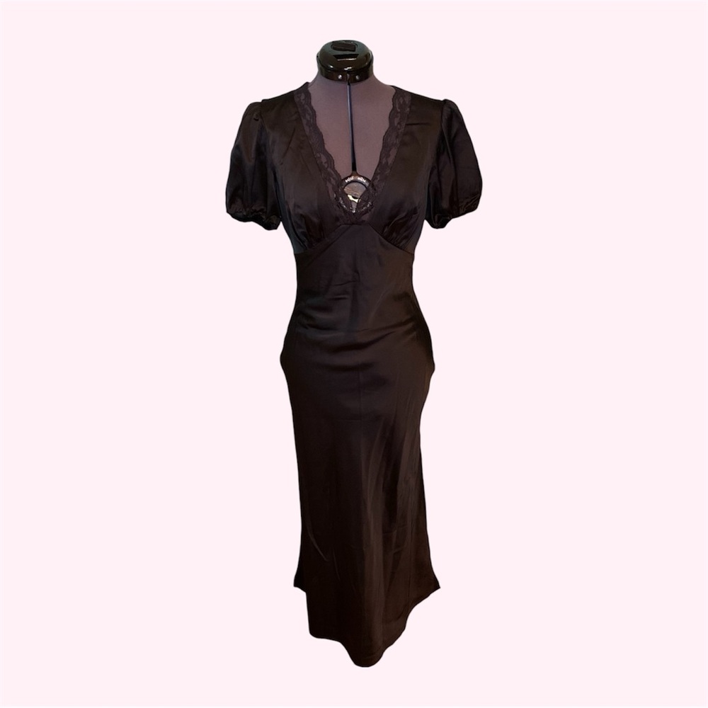Abercrombie & Fitch Puff Sleeve Lace-Trim Midi Dress